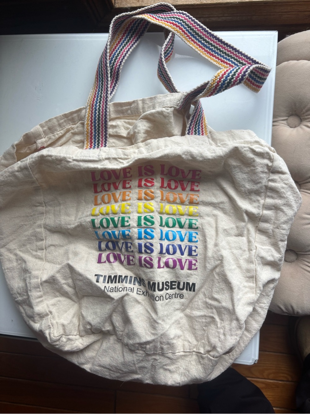 'Love Is Love' pride museum Canvas Tote Bag in Natural